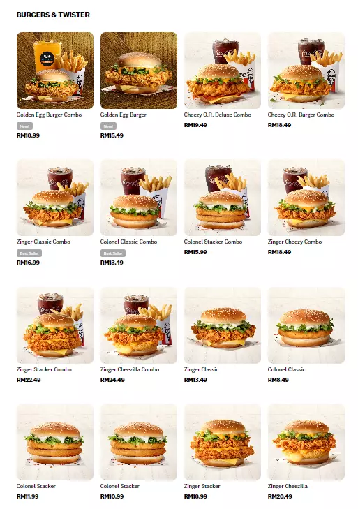KFC Burger & Twister Menu Prices