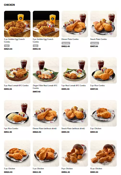 KFC Menu Chicken & Combo Prices
