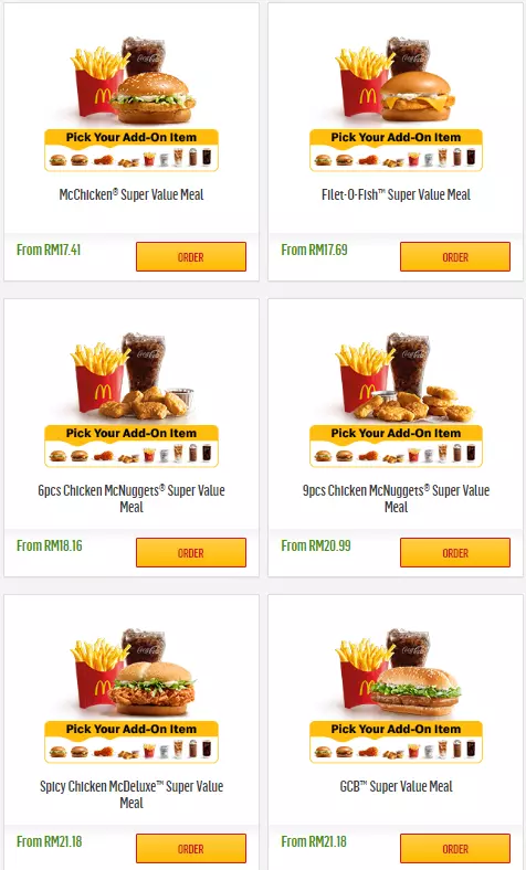 MENU MCDONALD’S SUPER VALUE MEALS PRICES