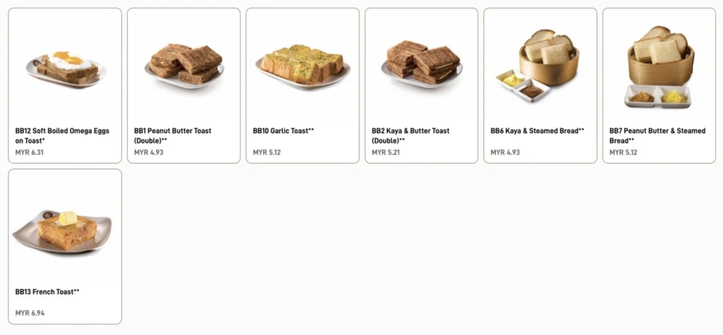 OLDTOWN WHITE COFFEE BREAD & TOAST SERIES PRICES