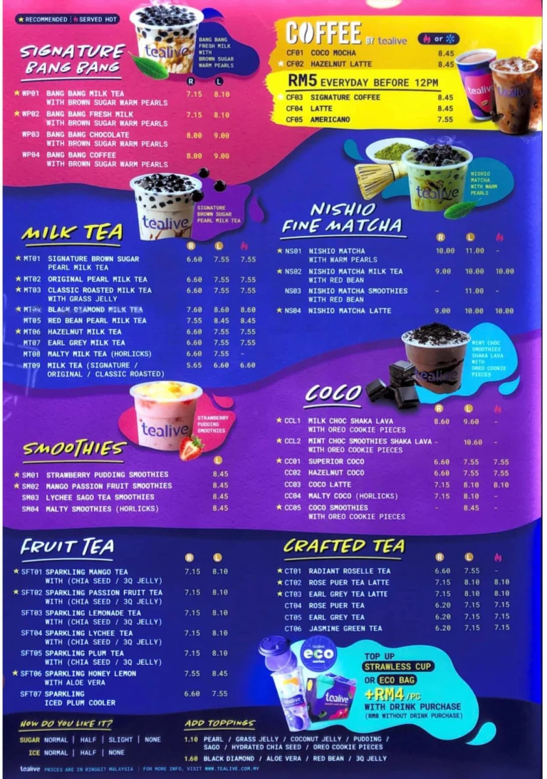 Tealive Menu Malaysia & Latest Prices 2024