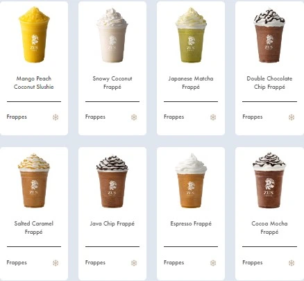 ZUS COFFEE MENU ZUS FRAPPE PRICES & CALORIES