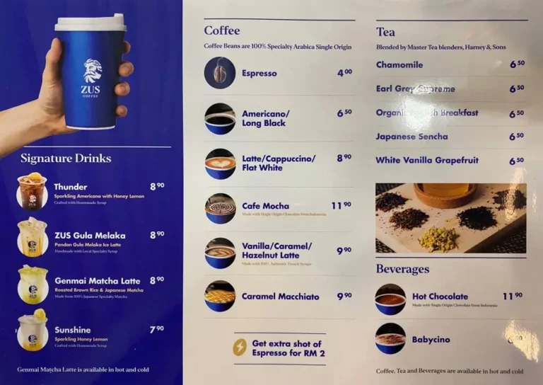 Zus Coffee Menu Malaysia & Latest Prices 2024