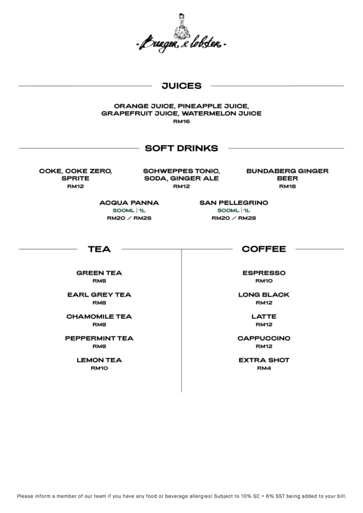 BURGER & LOBSTER BEVERAGES PRICES