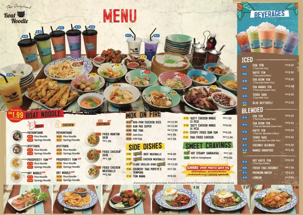 Boat Noodle Menu