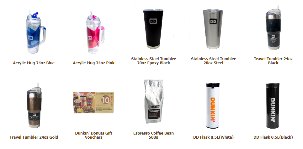 DUNKIN DONUTS MERCHANDISE PRICES