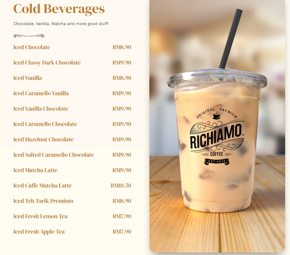 RICHIAMO COFFEE COLD BEVERAGES PRICES