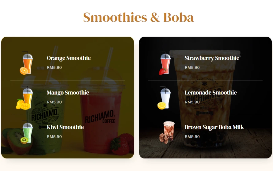 RICHIAMO SMOOTHIES & BUBA PRICES