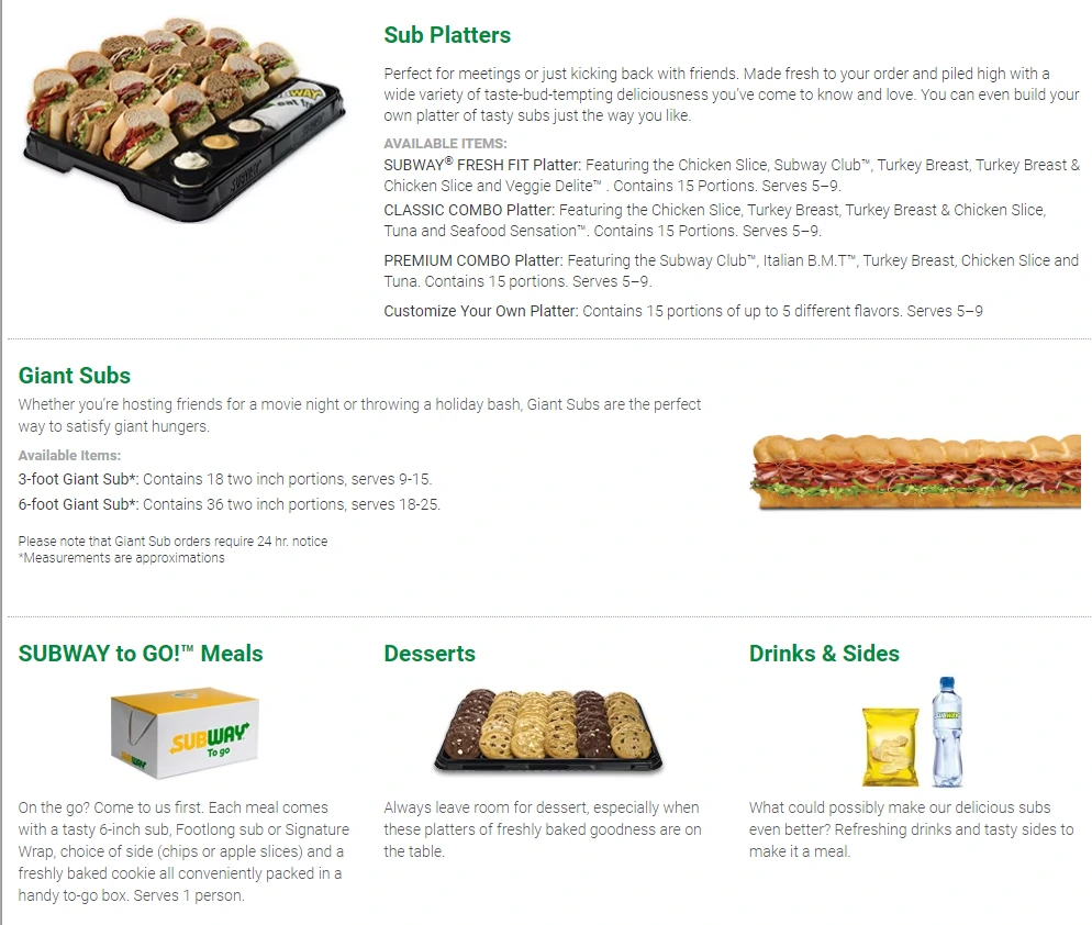 SUBWAY CATERING MENU