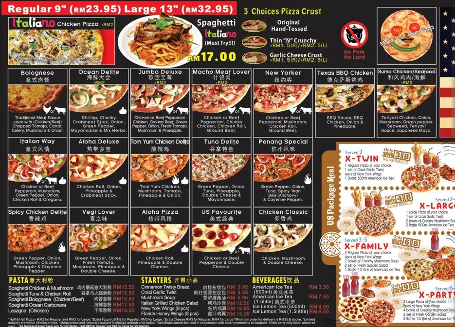 US Pizza Menu