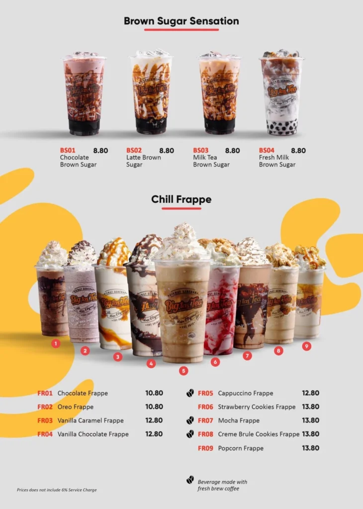 BIG TAS TEA BEVERAGES MENU PICTURES WITH PRICES