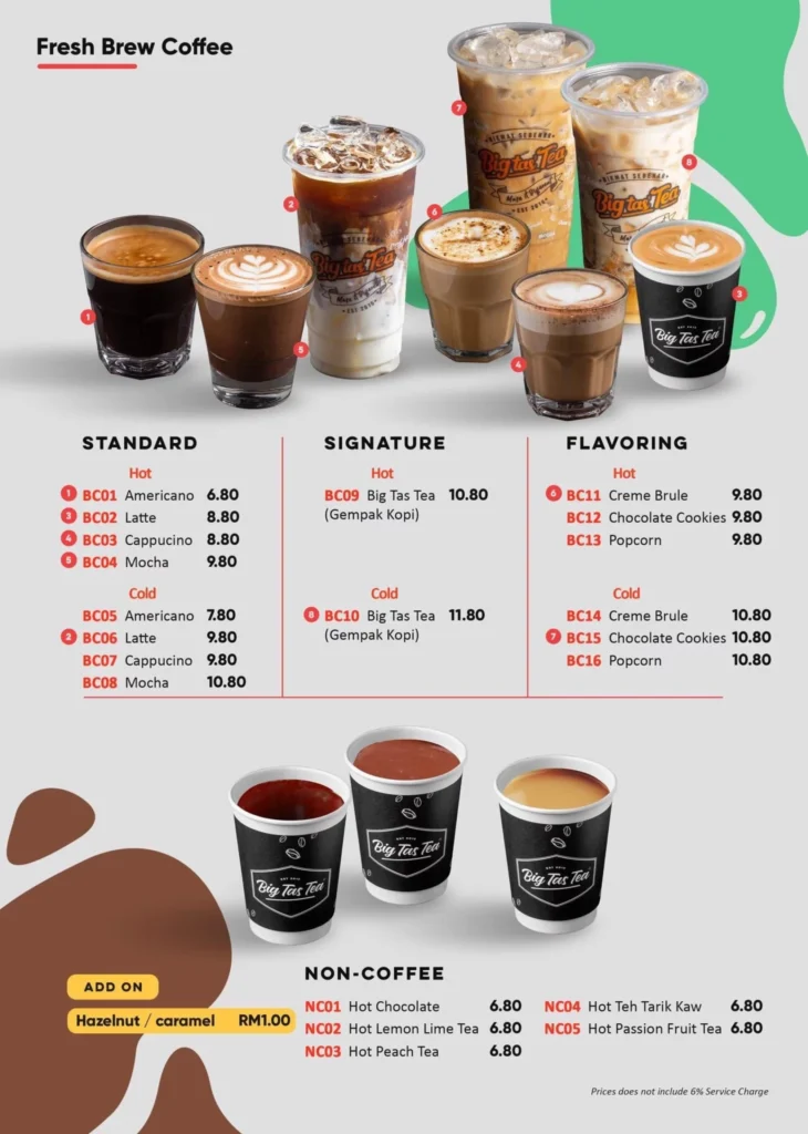 BIG TAS TEA BEVERAGES MENU PICTURES WITH PRICES