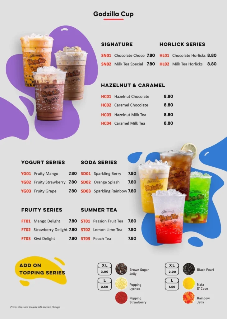 BIG TAS TEA BEVERAGES MENU PICTURES WITH PRICES