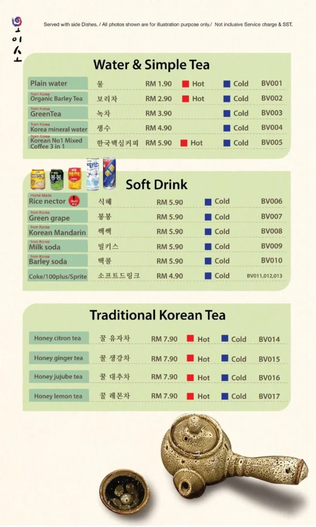 OISO KOREAN RESTAURANT BEVERAGES PRICES