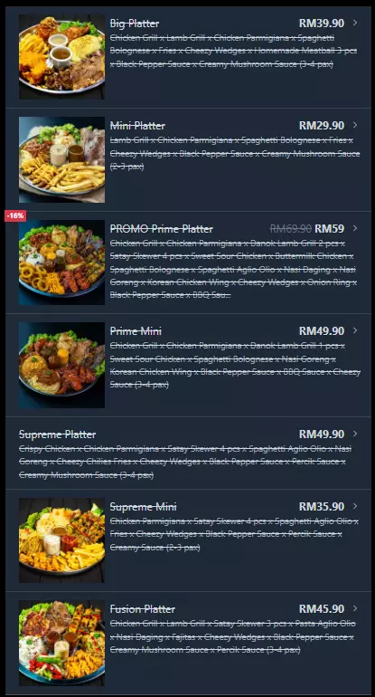 SORU STATION PLATTER PRICES