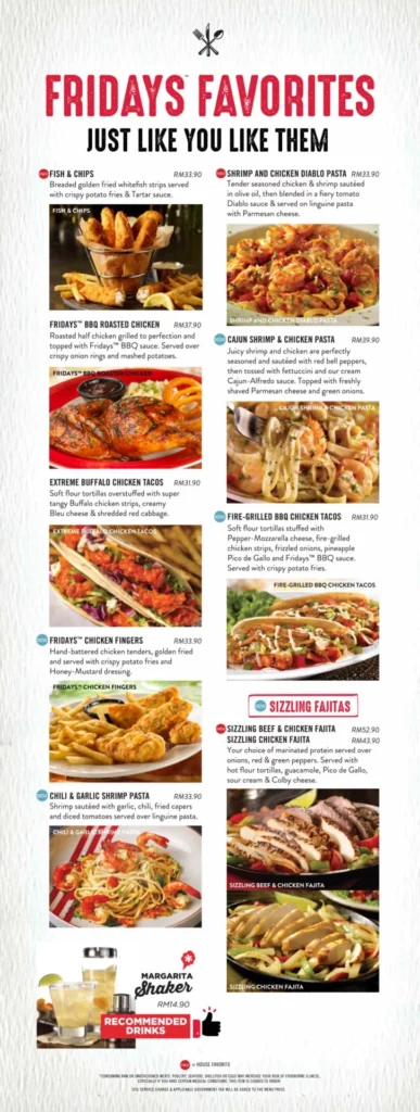 MENU TGI FRIDAYS FROM THE GRILL PRICES