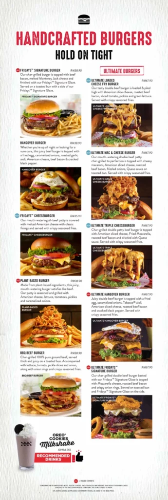 MENU TGI FRIDAYS HANDCRAFTED BURGERS PRICES