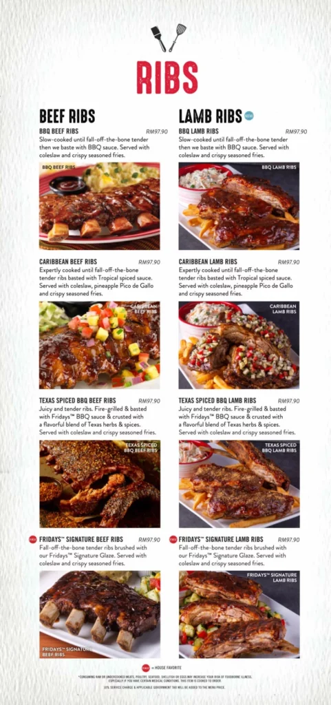 TGI FIDAYS RIBS MENU PRICES