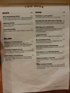 Two sons bistro menu