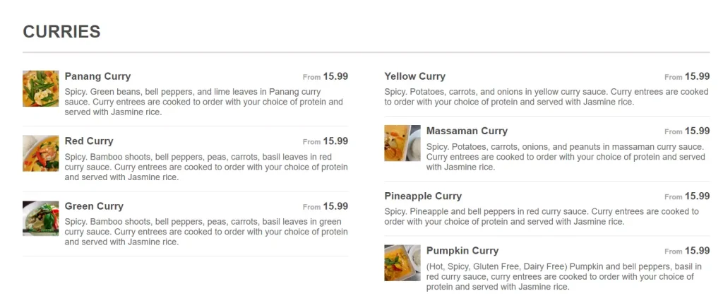 AROI THAI CURRIES PRICES