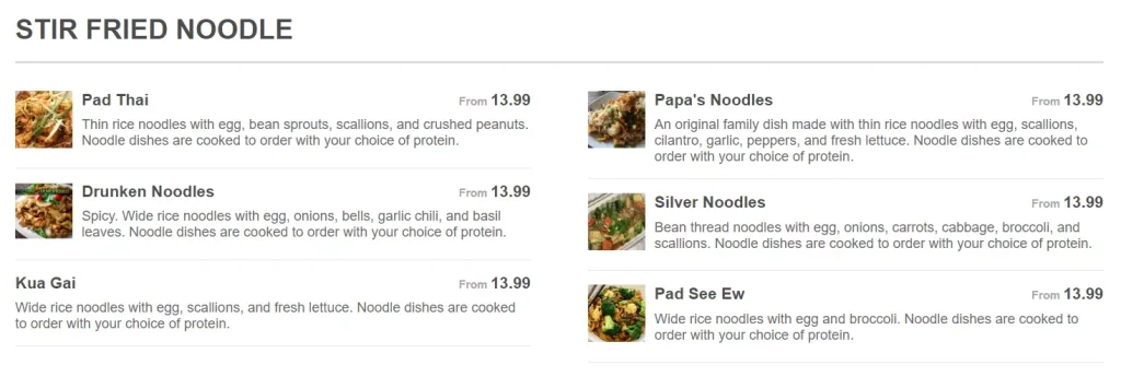 AROI THAI STIR-FRIED NOODLE PRICES