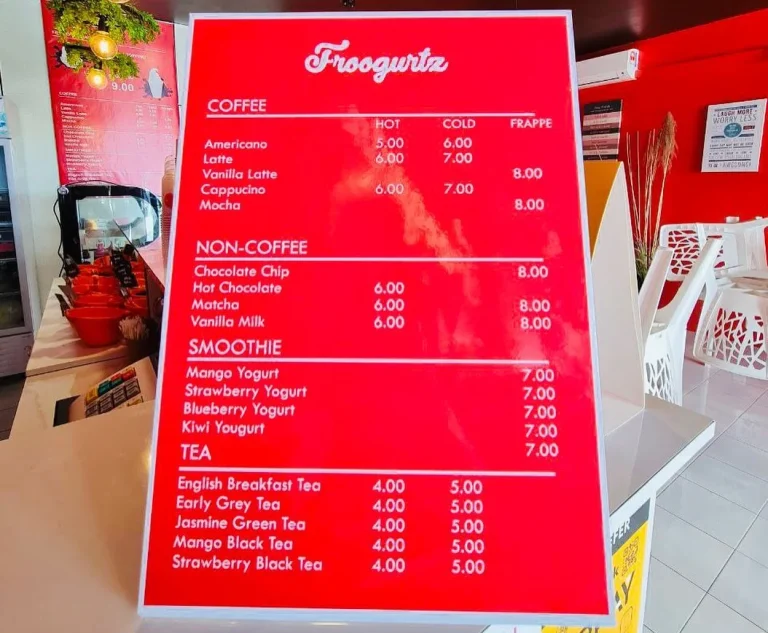 Froogurtz Menu