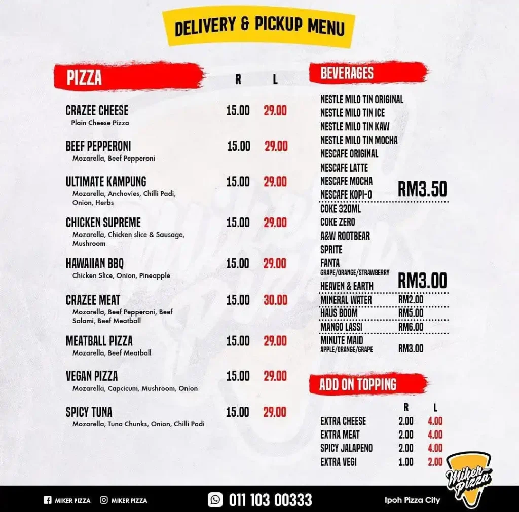 Miker Pizza Menu