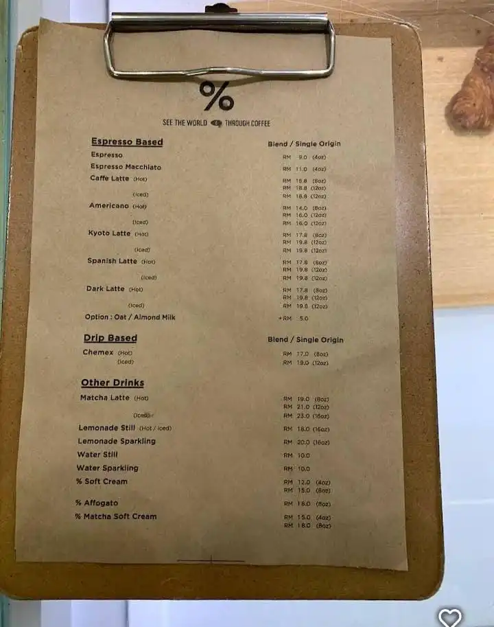 Arabica Coffee Menu