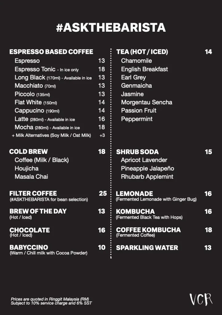 VCR MENU COFFEE PRICES