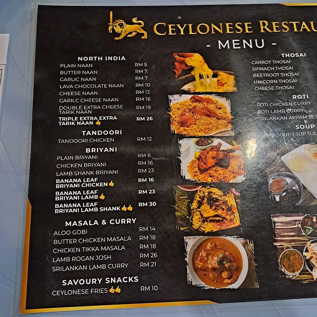 Ceylonese Menu