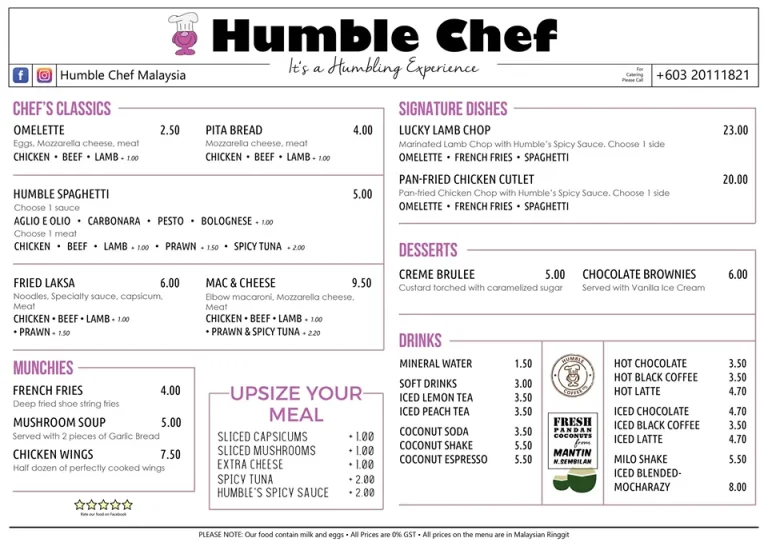 Humble Chef Menu