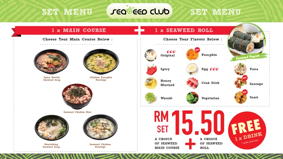 MENU SEAWEED CLUB MAIN COURSE PRICES