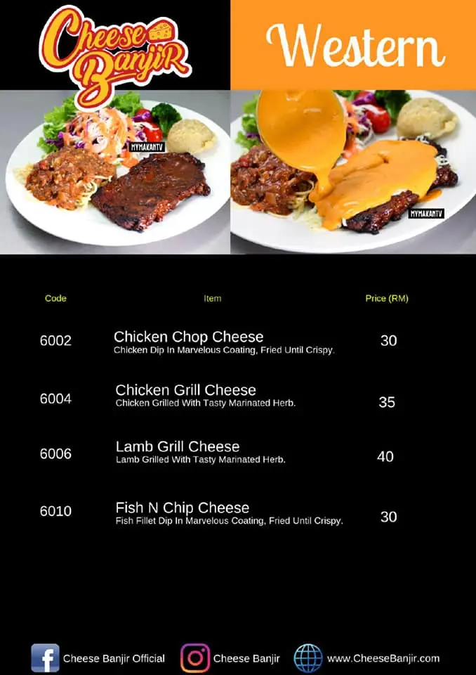 CHEESE BANJIR WESTERN MENU PRICES