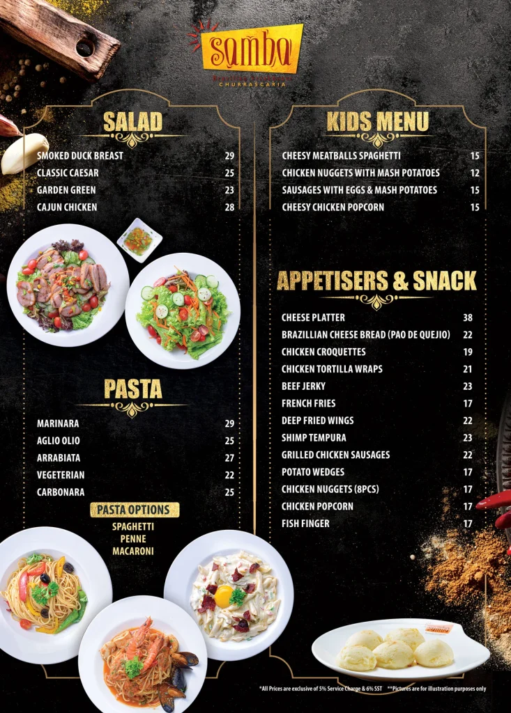 SAMBA APPETIZERS & SNACKS MENU WITH PRICES