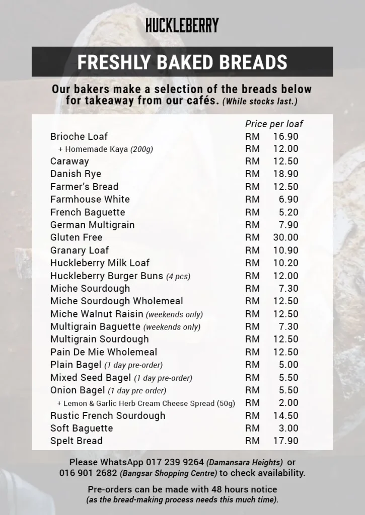 HUCKLEBERRY CAKE SLICES MENU WITH PRICES