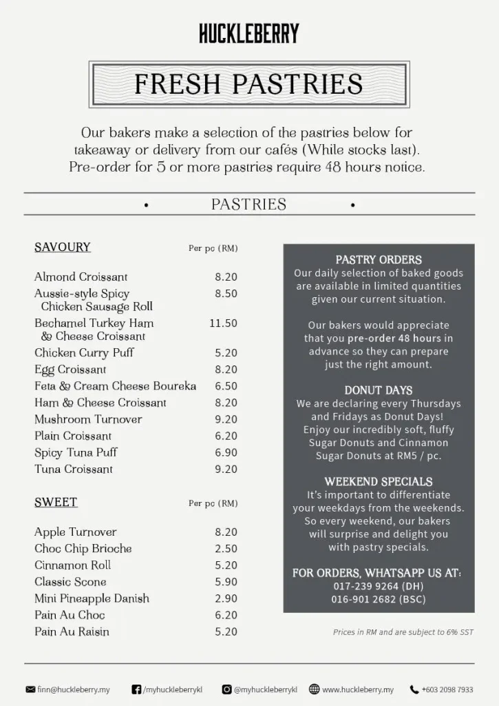 HUCKLEBERRY MENU CUPCAKES PRICES