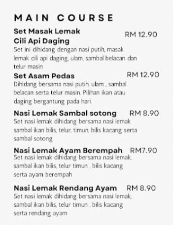 LAMAN UMAI MAINS MENU WITH PRICES