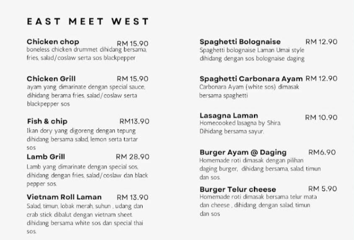 MENU LAMAN UMAI ALL DAY ITEMS PRICES