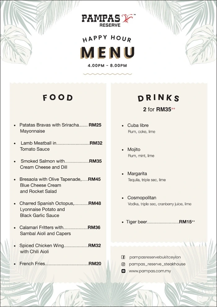 Pampas Menu