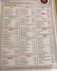 The Lankan Crabs Menu