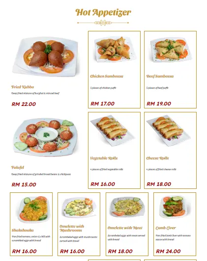 AL-RAWSHA APPETIZERS MENU WITH PRICES