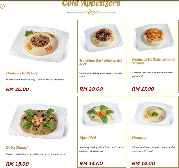 AL-RAWSHA APPETIZERS MENU WITH PRICES