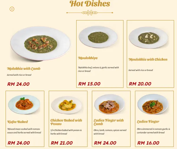 AL-RAWSHA HOT DISHES PRICES