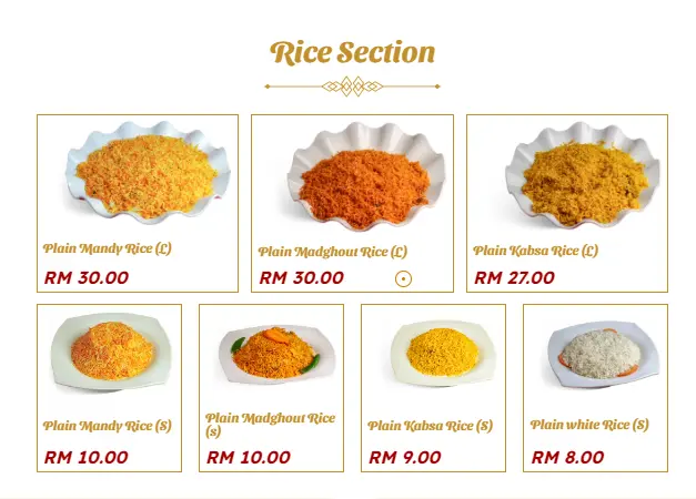 AL-RAWSHA MENU RICE PRICES