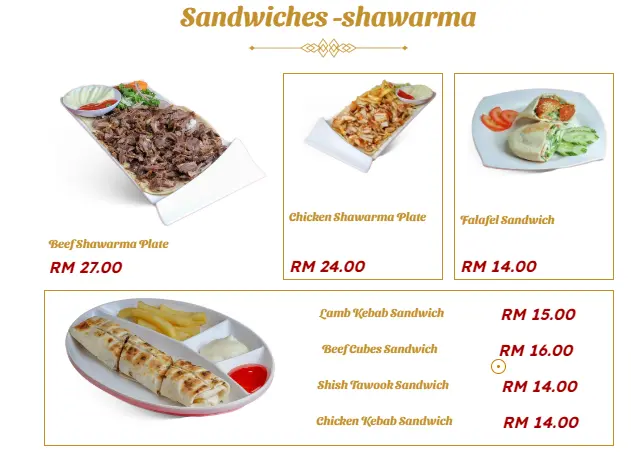 AL-RAWSHA MENU SANDWICHES & SHAWARMA PRICES