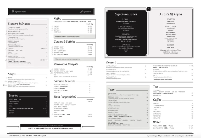Aliyaa Menu Malaysia & Latest Prices 2024