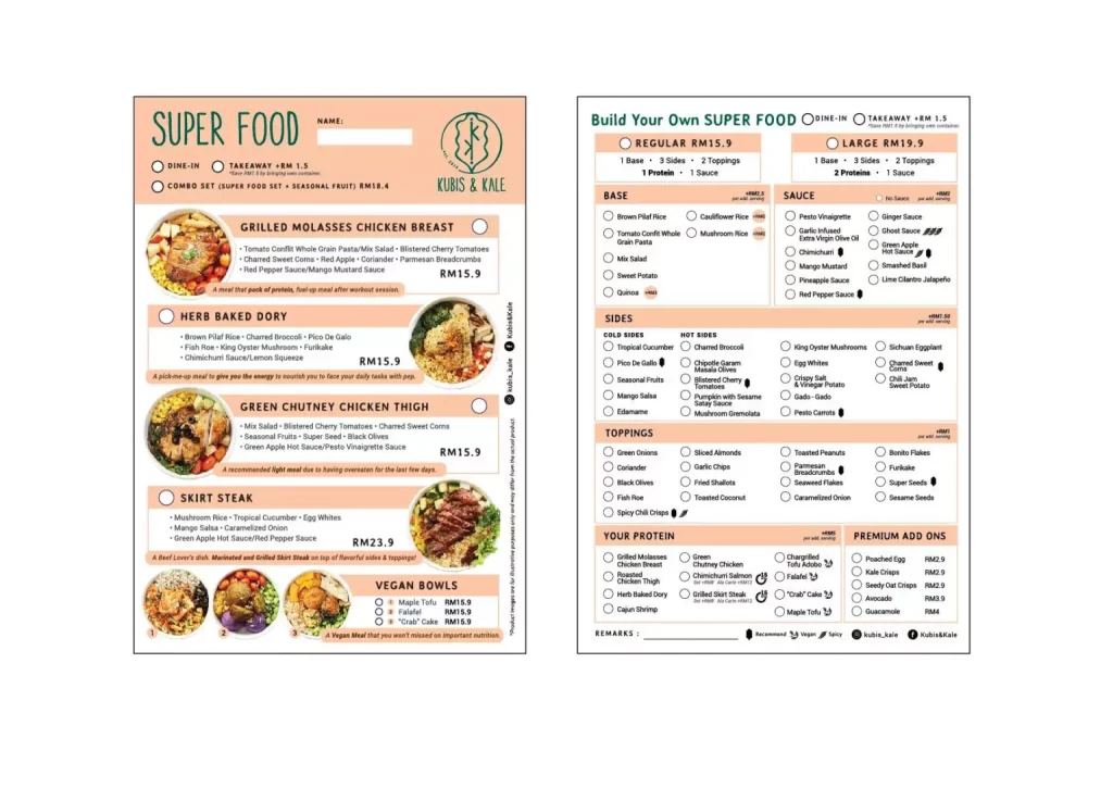 KUBIS & KALE SIGNATURE SUPER FOOD BOWL MENU WITH PRICES