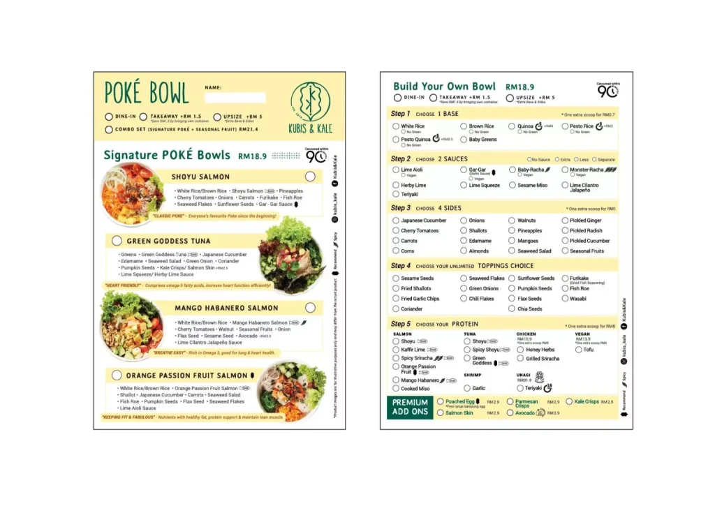 KUBIS & KALE SIGNATURE SUPER FOOD BOWL MENU WITH PRICES