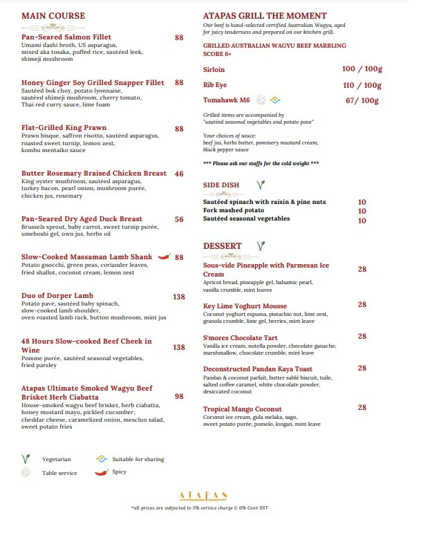 ATAPAS MAINS PRICES