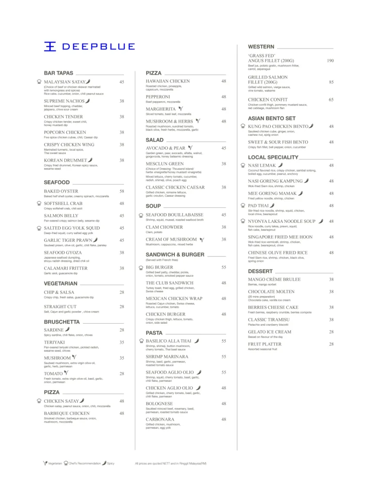 Deep Blue Menu Malaysia & Latest Prices August 2025